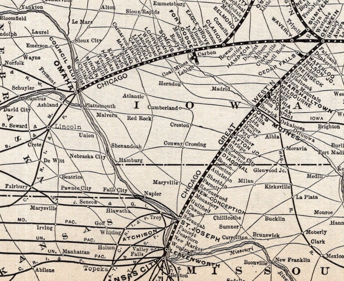 1909 Antique Chicago Great Western Railway Map Vintage Railroad Map 2530