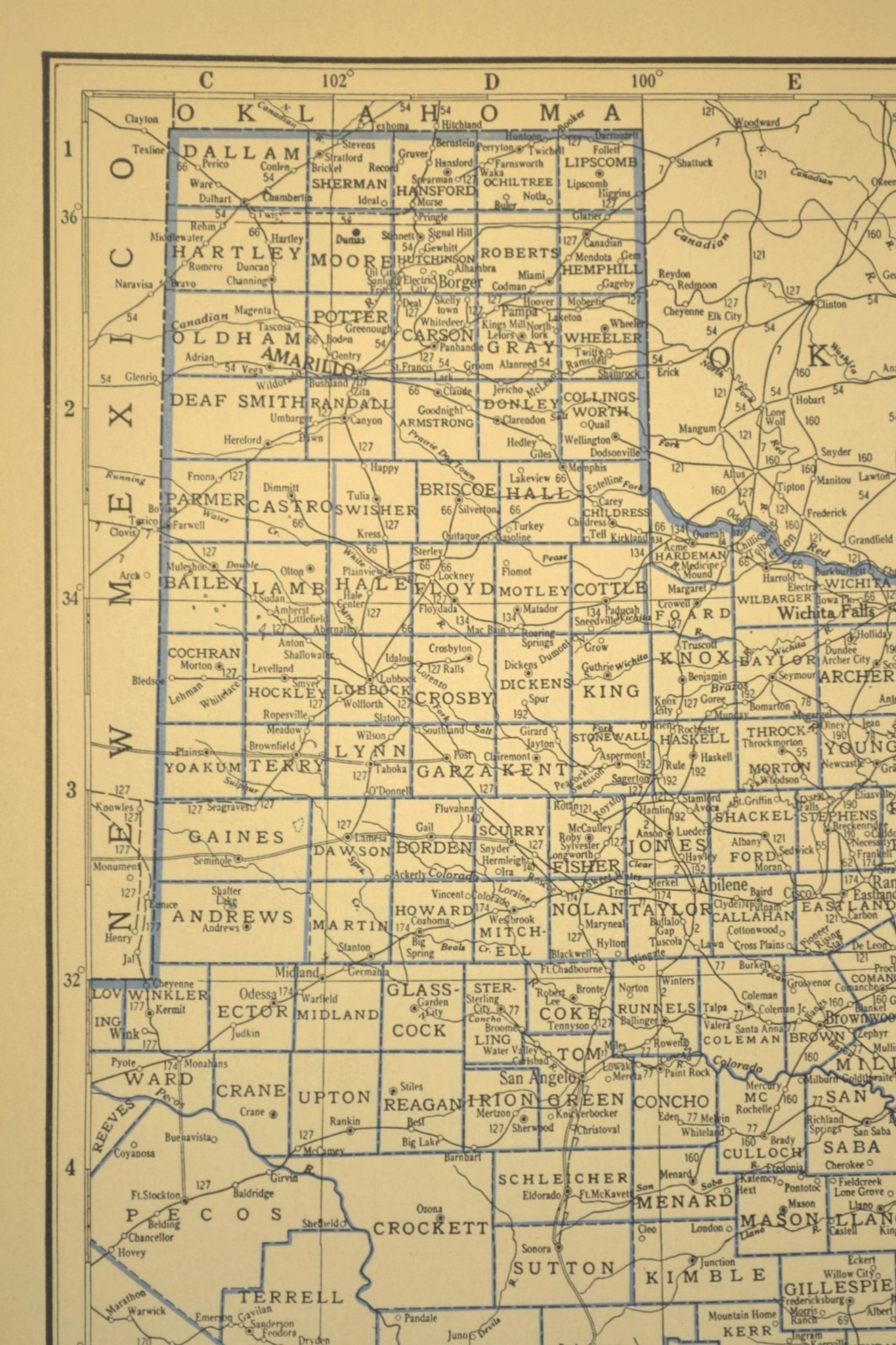 ca1930 TEXAS Map Railroad Depot Towns SP RR Historic Original Atlas Map