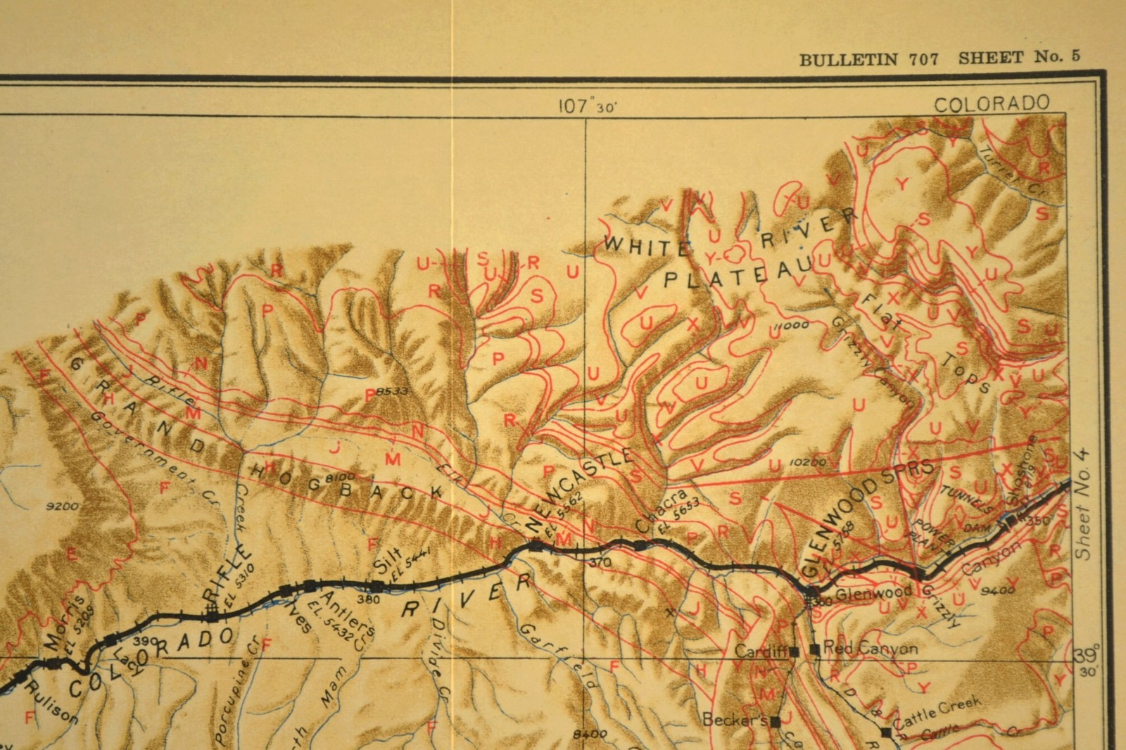 1922 Denver Rio Grande Railroad Map Rifle Colorado Glenwood Springs Carbondale