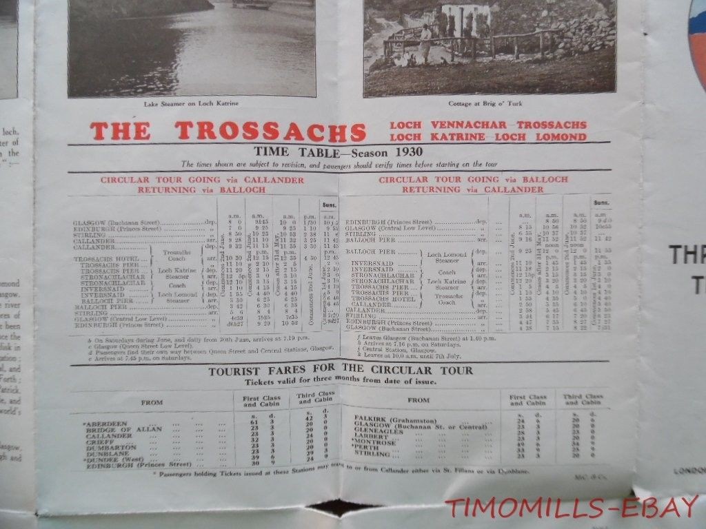 1930 Trossachs Scotland Pictorial Map Timetable Brochure London Midland Scottish