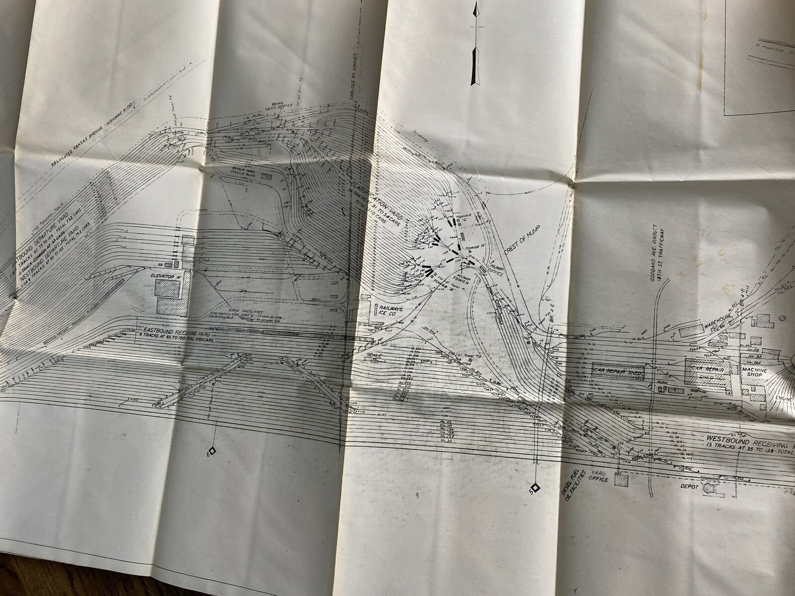 1940s/50s AT&SF Santa Fe Railway Argentine Kansas Railyard Railroad Map Lot RARE