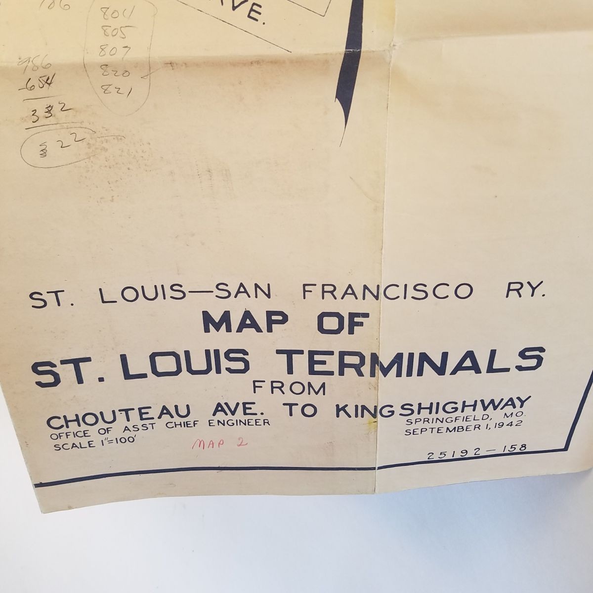 Vtg 1942 Frisco Railroad St Louis Terminal Huge Wall Map 87.5×30 1940s WWII Era