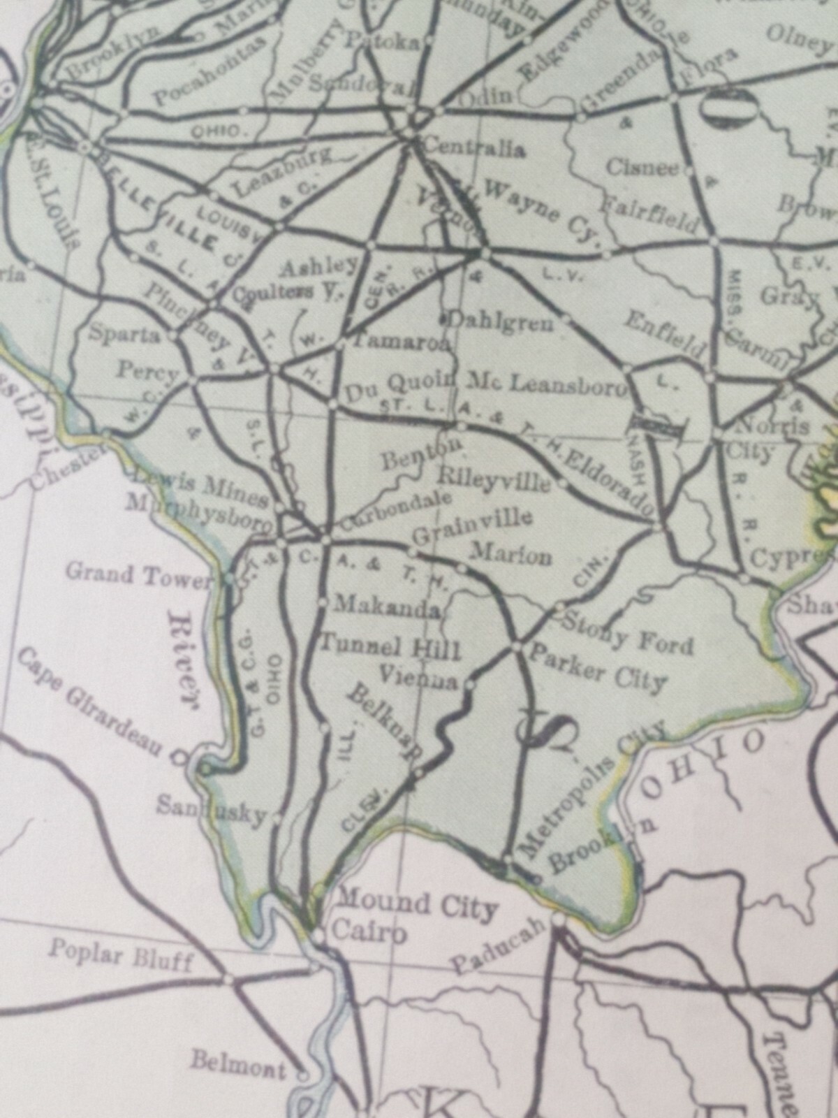 Original 1894 railroad map Drawn by American Bank Note Co. Illinois Indiana 11×9