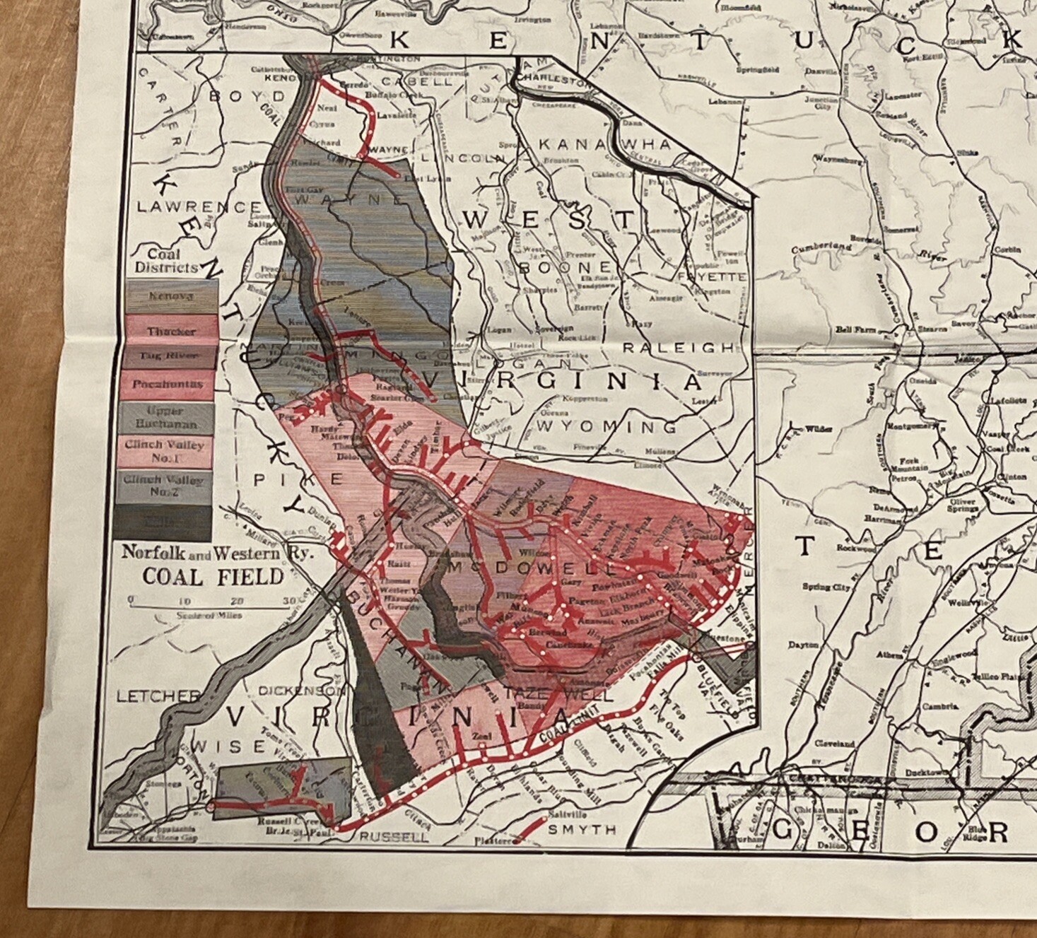 Norfolk & Western Railway & Connections Map. June, 1958, 22” X 32” Virginia