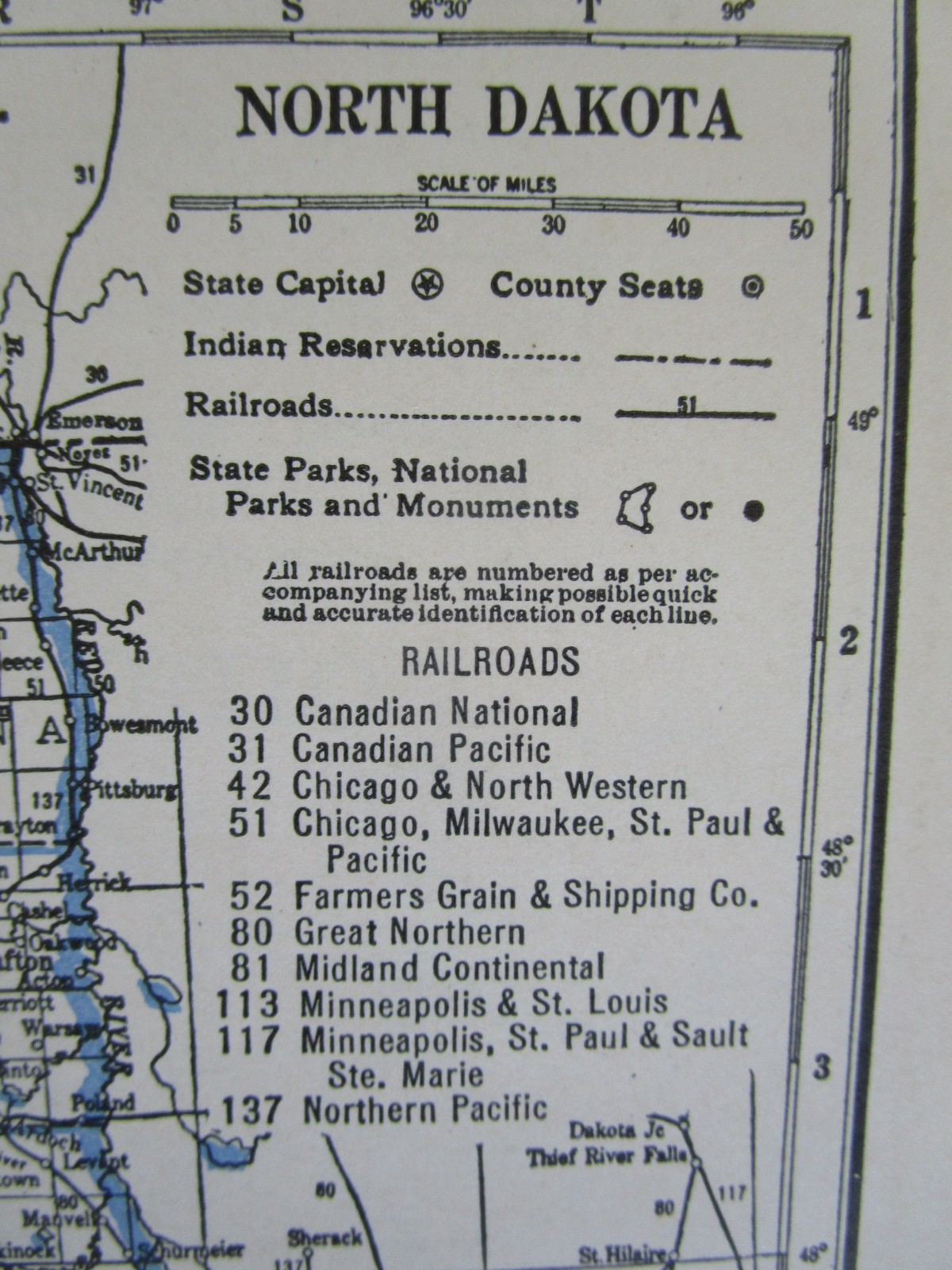 ND OH GREAT DEPRESSION ERA 1931 NORTH DAKOTA RAILROAD Map. C&NW SOO NP ~or~ OHIO