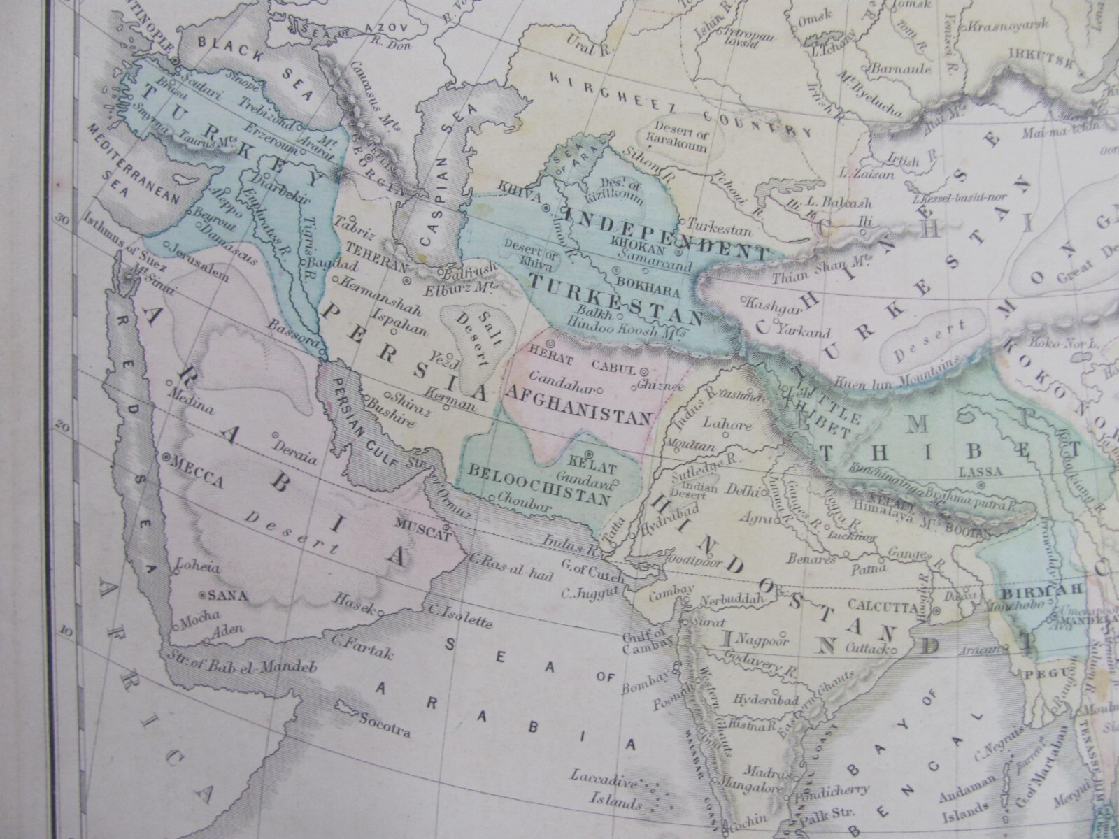 1856 EASTERN EUROPE BRITISH ISLES ASIA COLOR CORNELL’S ATLAS MAP W/ RAILROADS