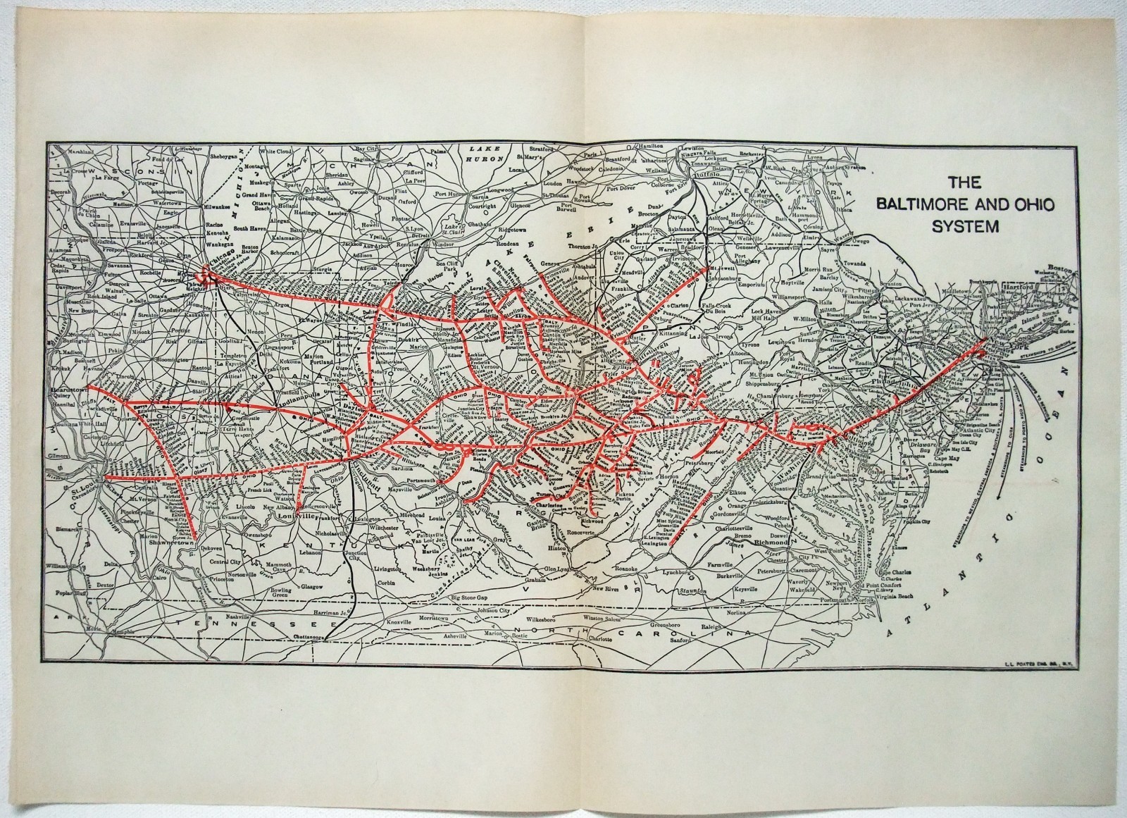 Baltimore & Ohio – Original 1929 System Map. Antique Railway