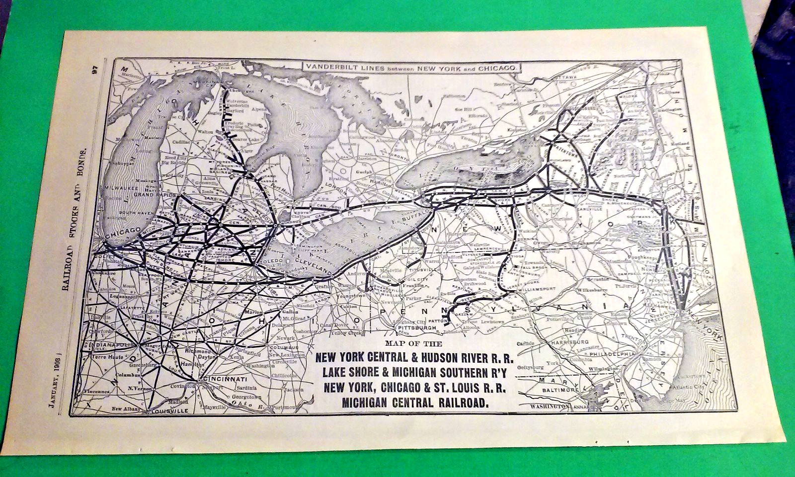 Rare 1903 Railroad Map VANDERBILT Lines New York-Chicago Railroad System &Routes