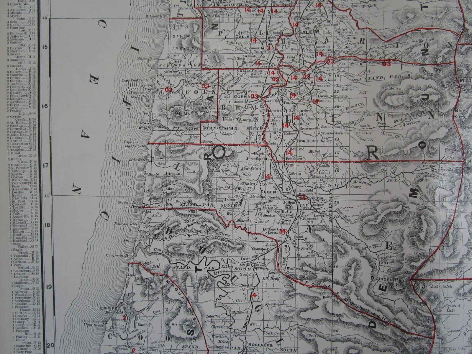 OR 1898 DATED OREGON STEAM RAILROAD Map. COOS BAY, ROSEVILLE, & EASTERN RR.