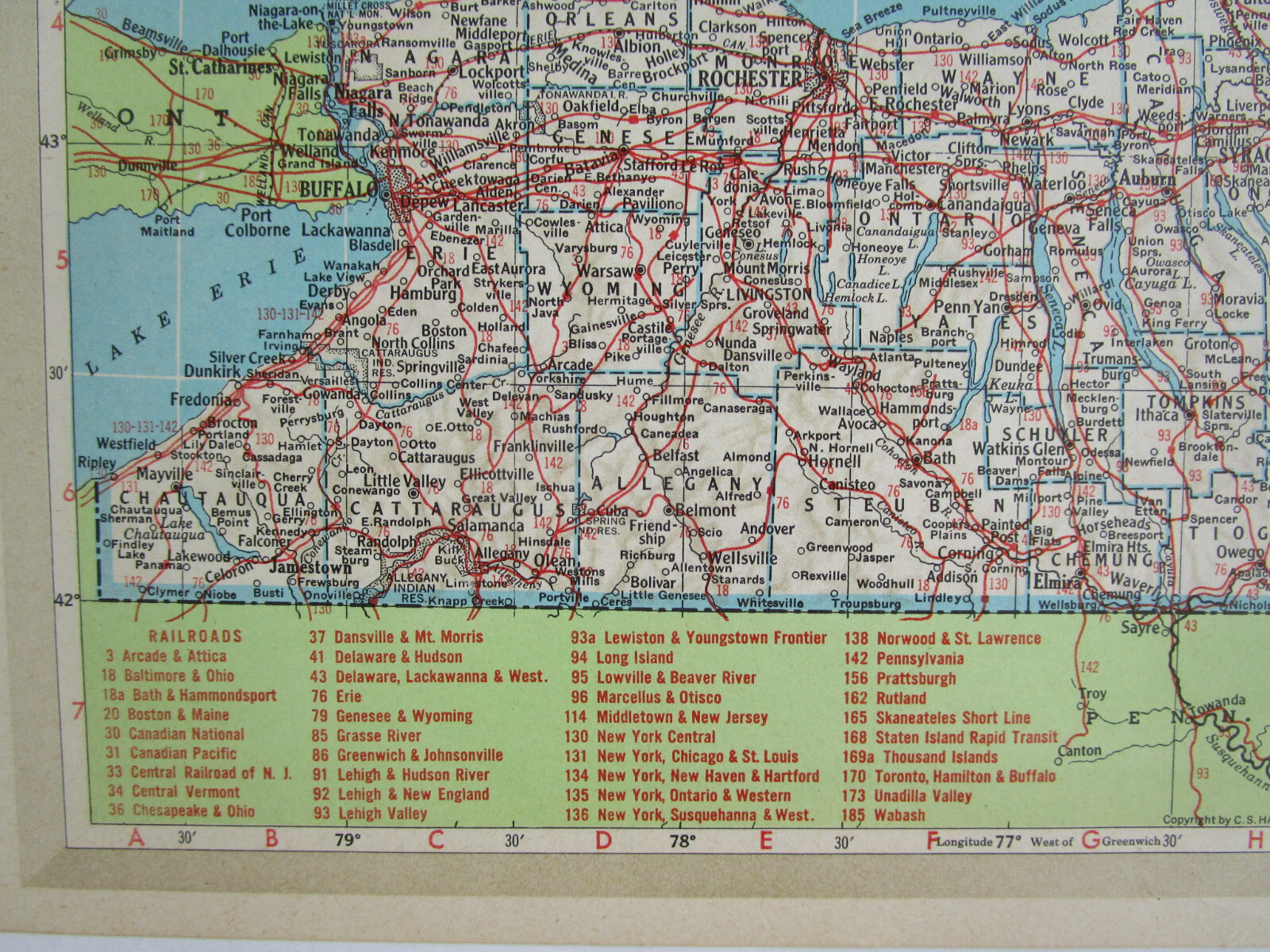 NC NY 1952 NORTH CAROLINA RAILROAD MAP BEAUFORT & MOREHEAD RR. or NEW YORK 1950s