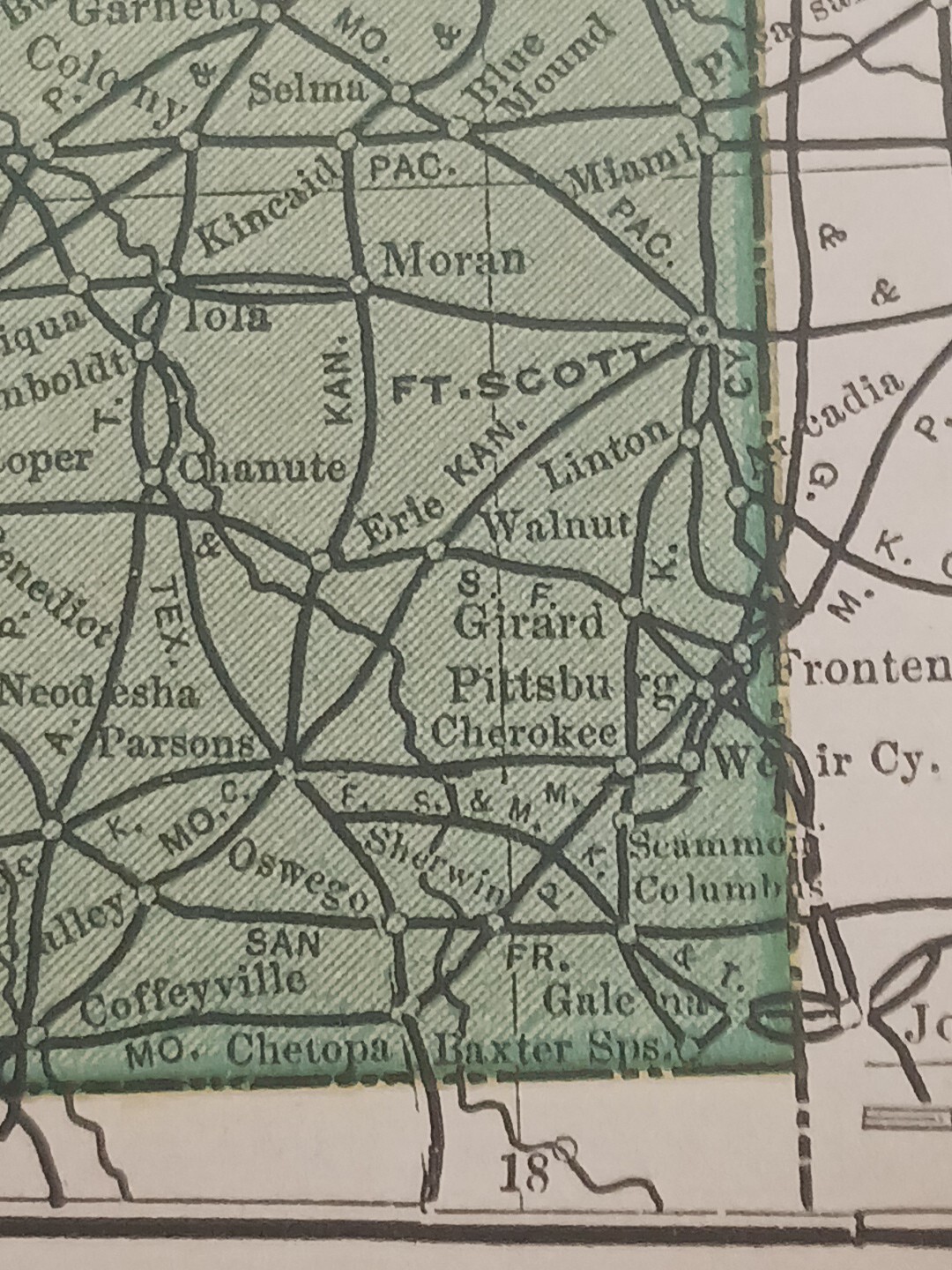 1904 dated Railroad Map NEBRASKA KANSAS All Lines Train Routes 11″x9″