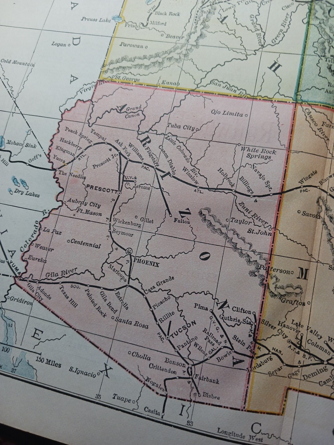 ~1895 Antique Railroad Map UTAH Colorado ARIZONA New Mexico All Train Lines 9×11