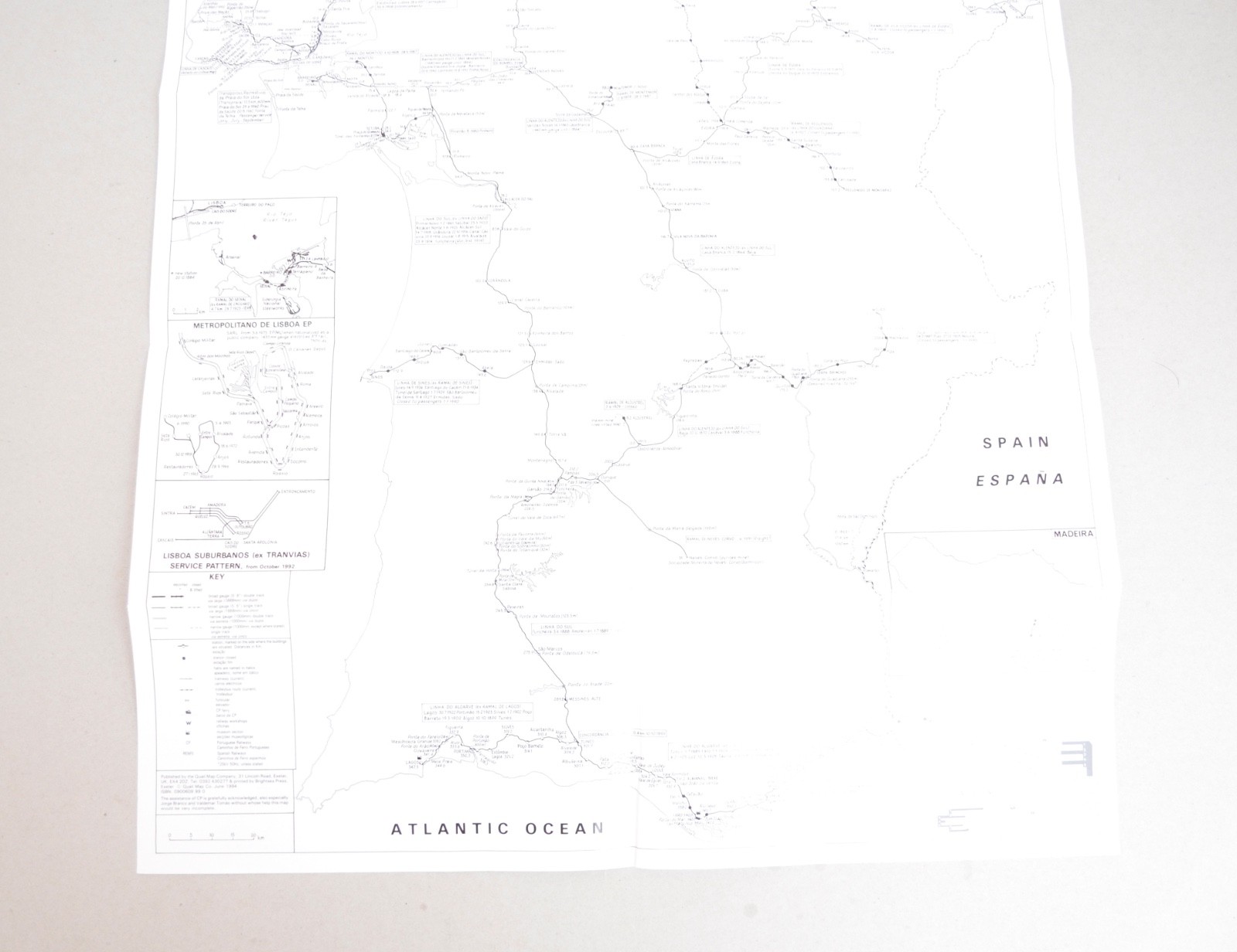 Railway Map Portugal Caminos de Ferro Potugueses Quail Map Co 1994