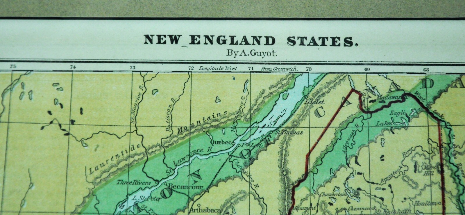 1865 Guyot Physical Map New England States 10 ¾” x 8 ¼” (BI#2100-RA/191108)