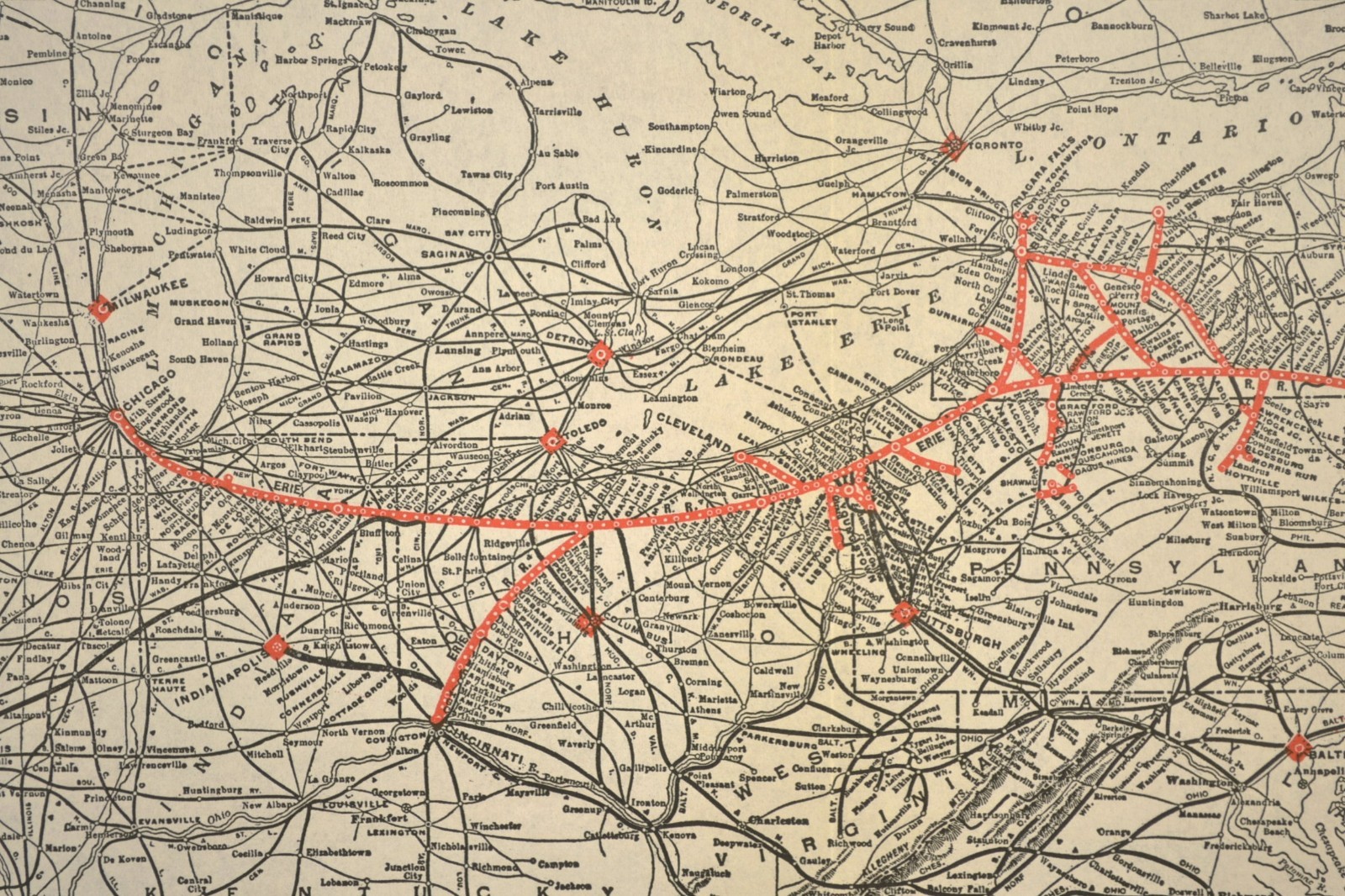 Vintage ERIE Railroad Map Wall Art Old Railway Antique Original Pittsburgh