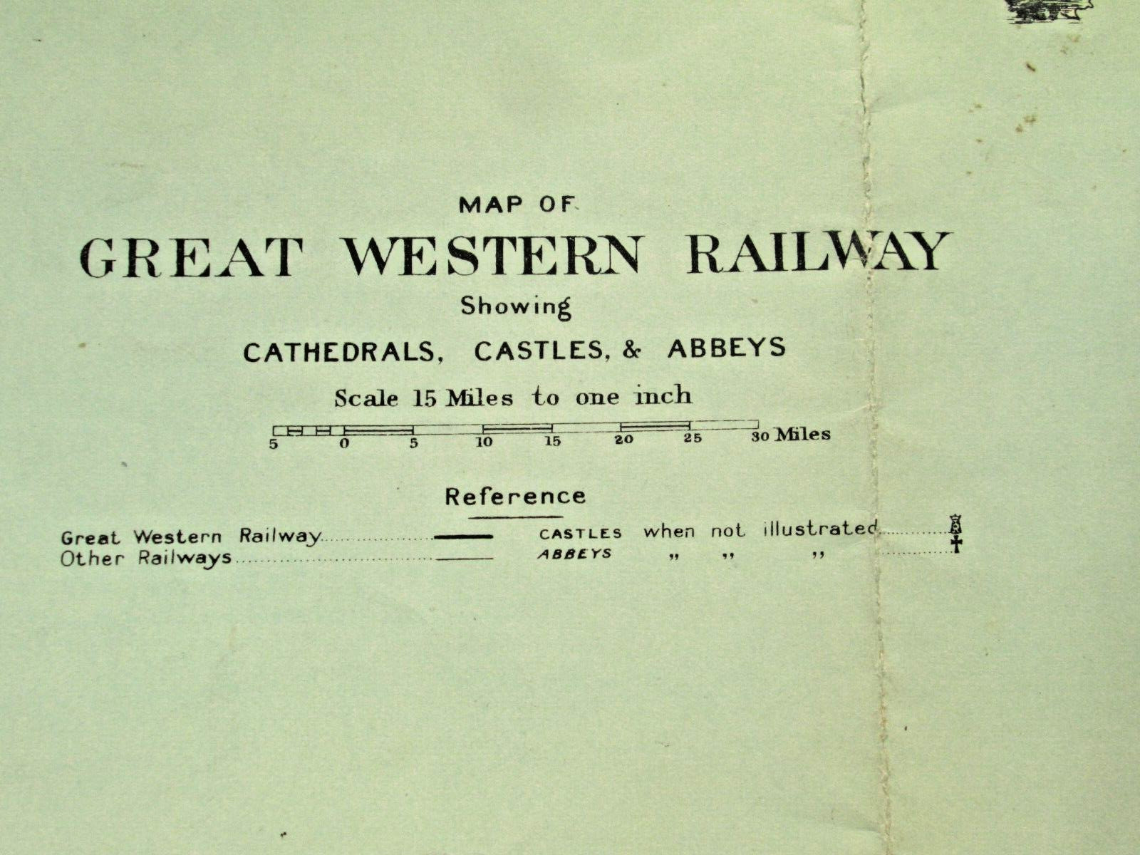 Vintage 1930’s Map of Great Western Railroad England w/ Cathedrals Castles 22×17