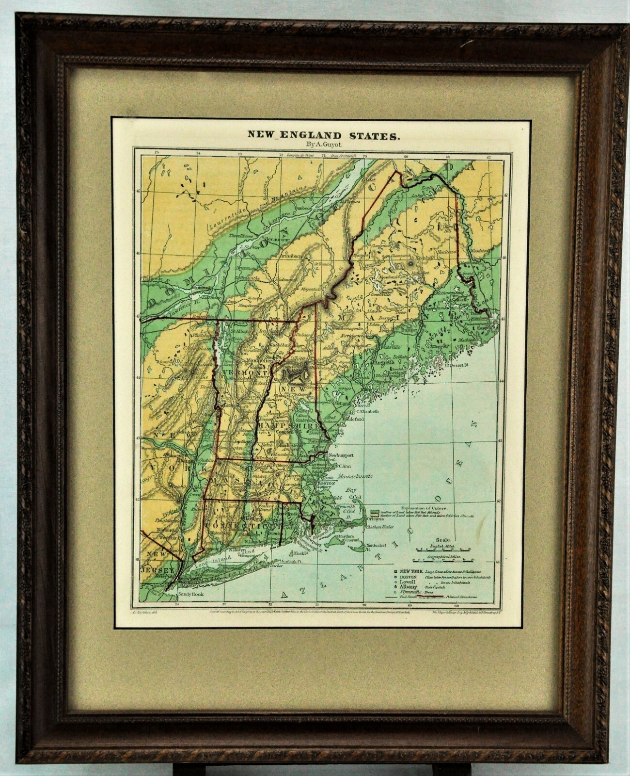 1865 Guyot Physical Map New England States 10 ¾” x 8 ¼” (BI#2100-RA/191108)