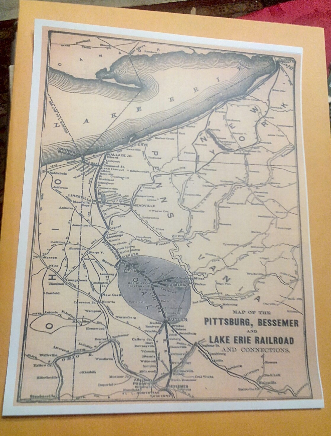 1899 Pittsburgh Bessemer & Lake Erie Railroad & Connections Rare Map 60+ Cities