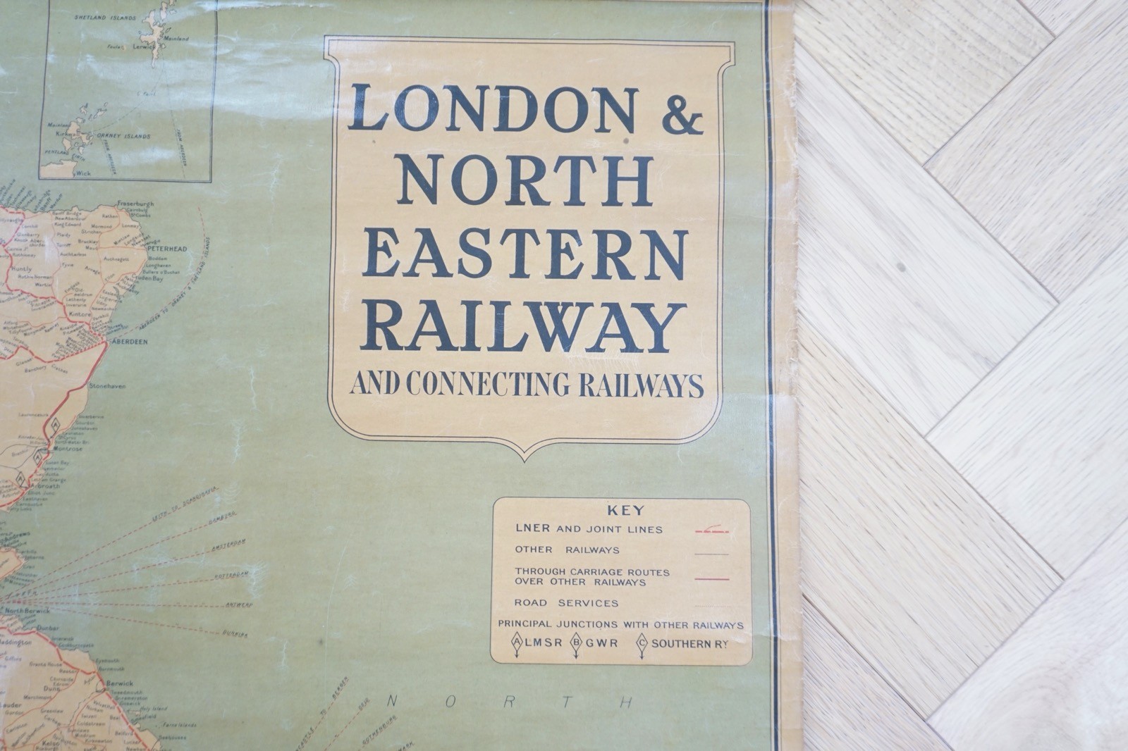 LNER Railway Map Linen Backed for Display in Train Station c1930s