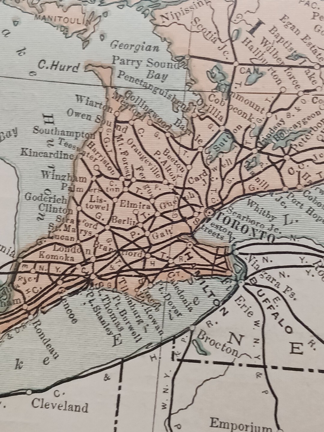 1902 Train Route Map Eastern Canada Railroad All Lines Station Towns 11×9″ Dated