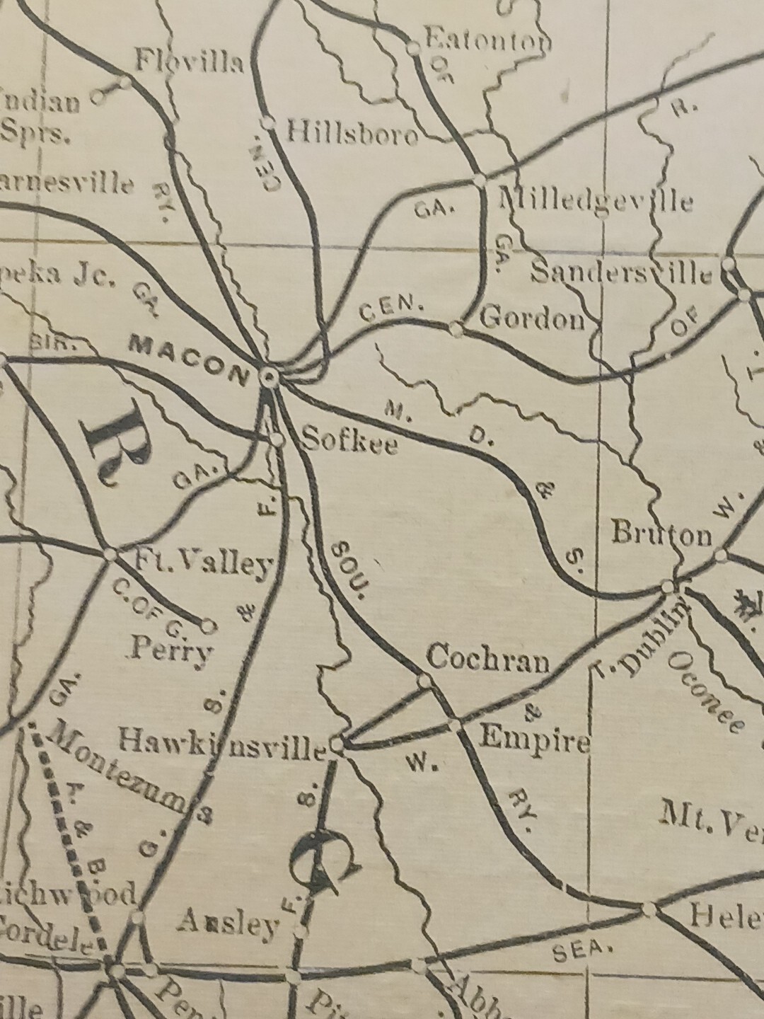 1902 Dated Train Route Map ALABAMA GEORGIA all Railroad Lines Stations 11″×9″