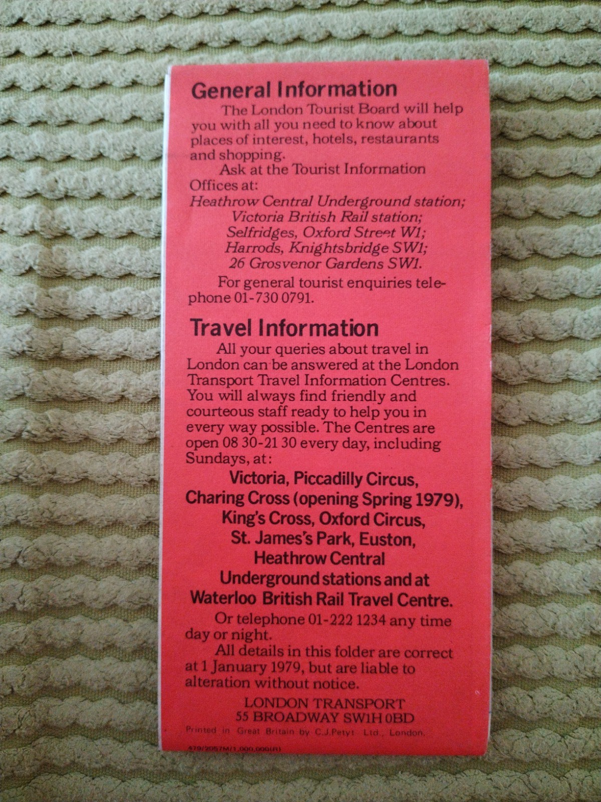 London Transport Official Tourist Information Map 1979