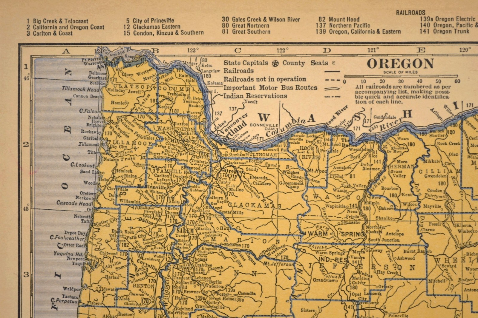 ca1939 OREGON Railroad Map Depot Towns SP RR Historic Original Atlas Map