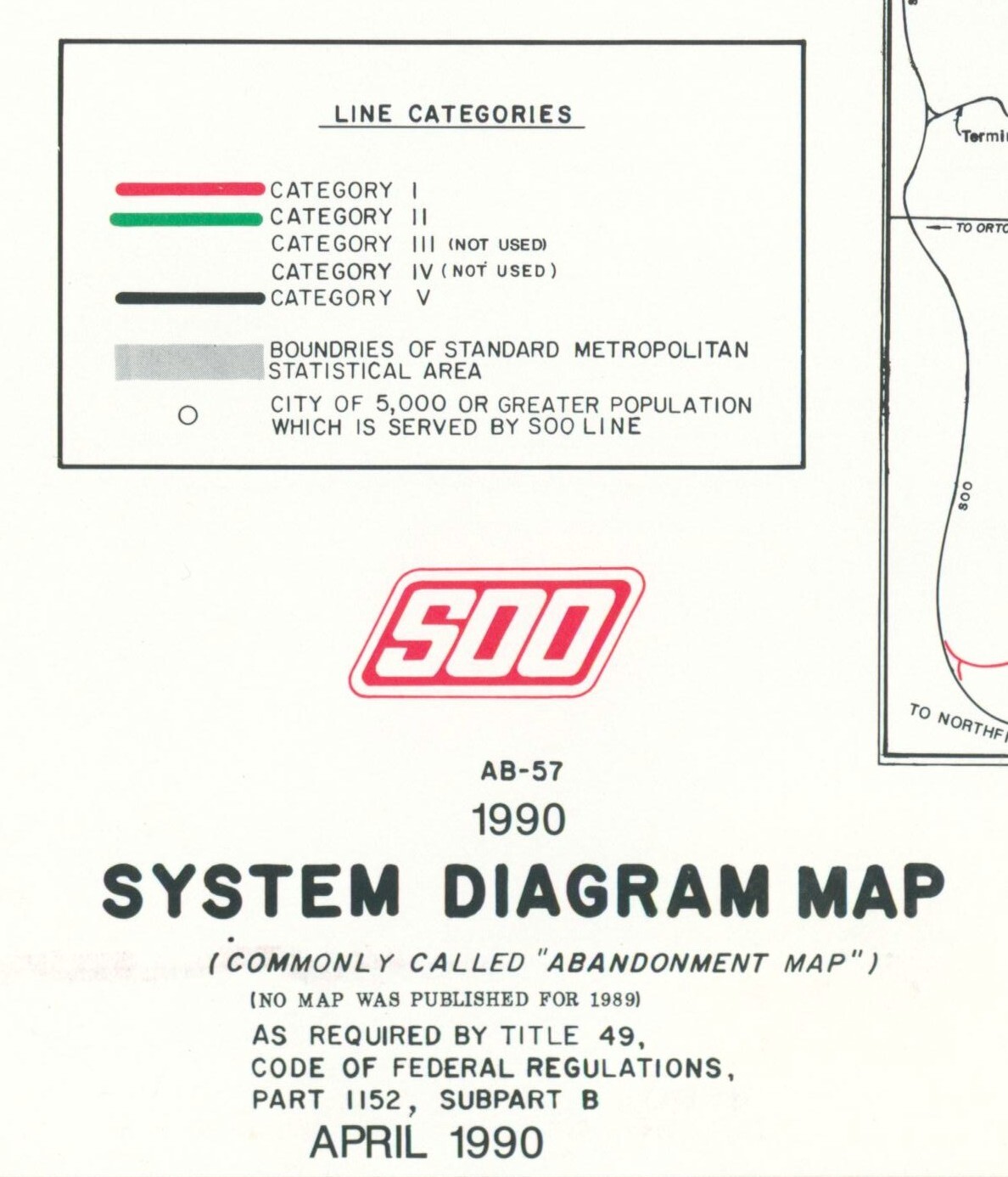 1990 SOO Railroad Glossy System Route Map Minneapolis St Paul Sault St Marie RRY