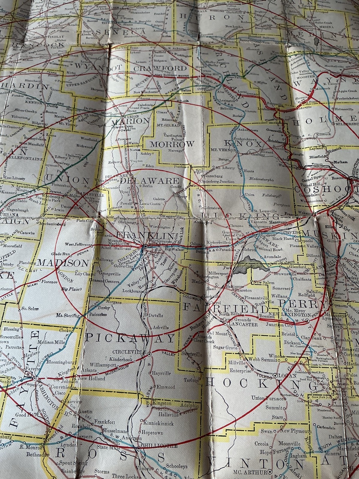 1895 Ohio Railroad Train Railway Original Folding Map Wm Kirby State 19th Centur