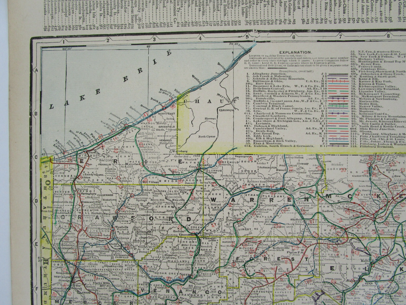 PA 1903 WESTERN PENNSYLVANIA Cram STEAM / INTERURBAN ELECTRIC RAILROAD Map