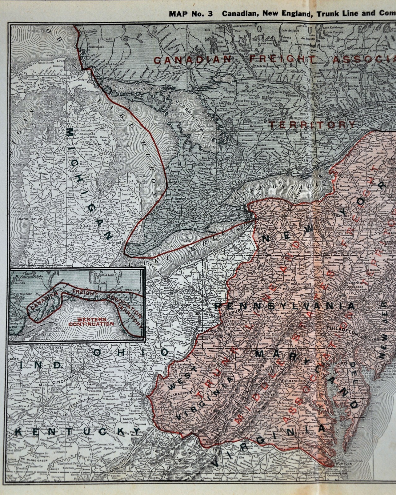 1921 Railroad Map – Canada New England Trunk Line RR Freight New York Quebec