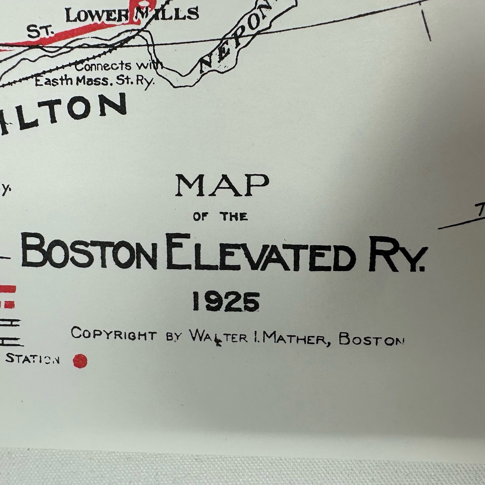 1925 Boston Elevated Railway System Map Walter I. Mather Boston Street Railway