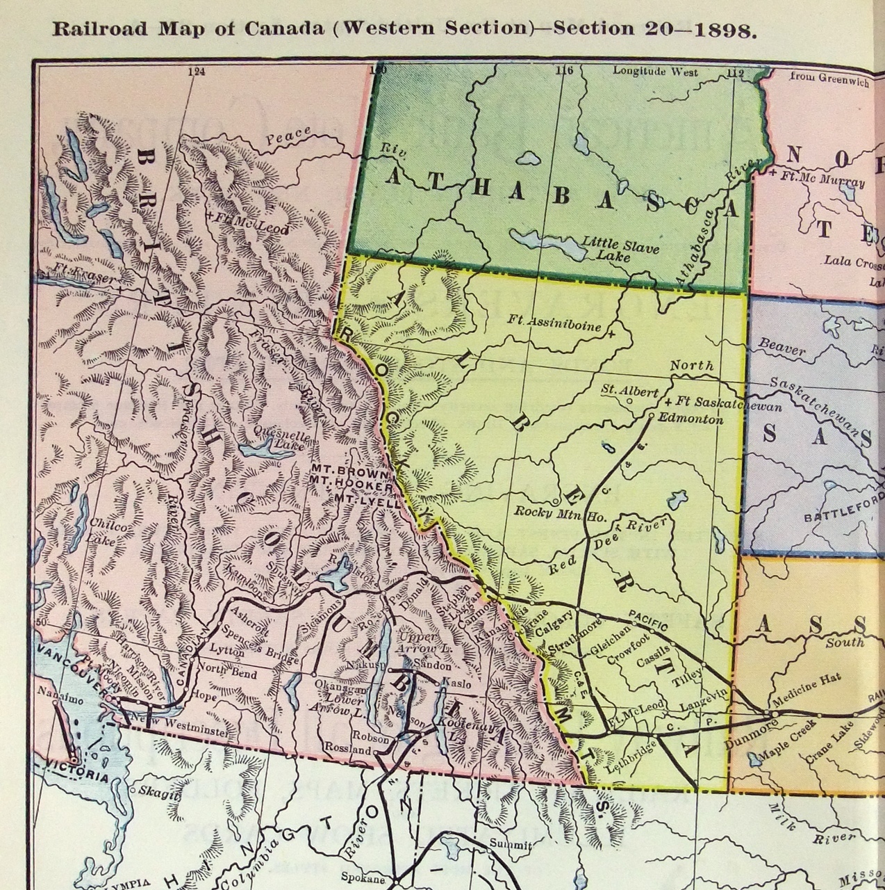 Western Canada – Original 1898 Railroad Map by The American Bank Note Company