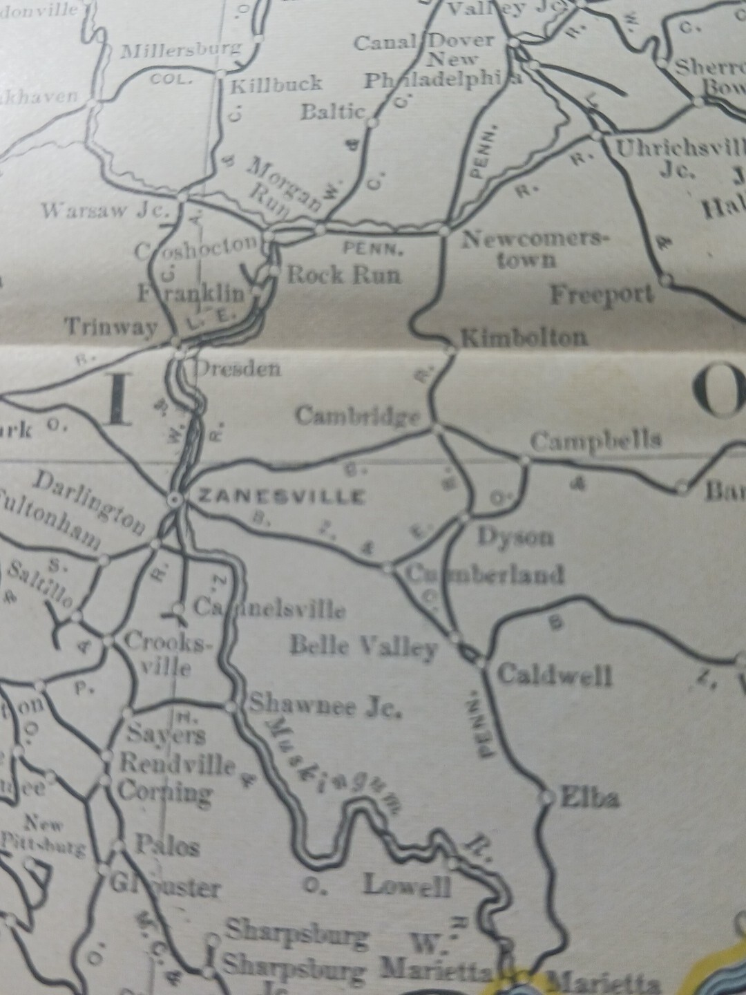 1906 Dated Train Route Map OHIO all Railroad Lines Stations Towns 11″×9″