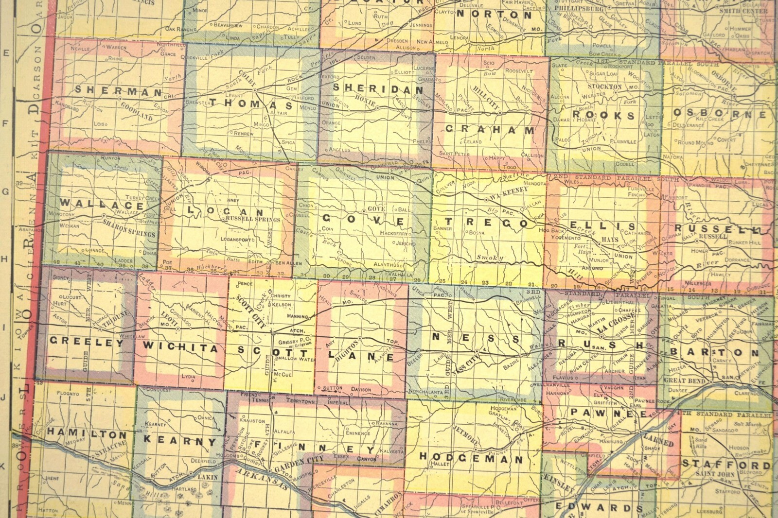 Antique KANSAS Map Railroad LARGE Original AT&SF Missouri Pacific RR MKT