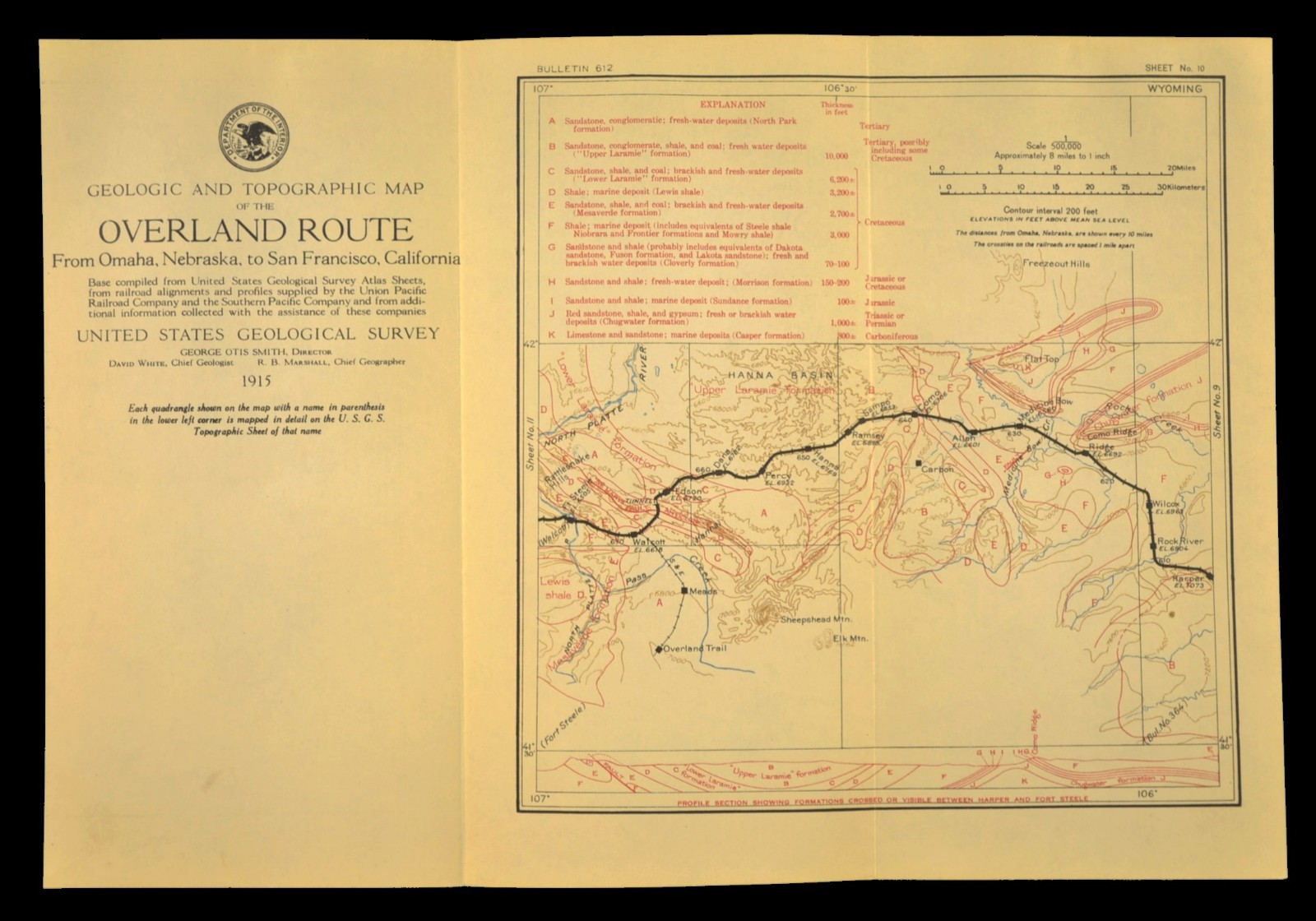 Antique Union Pacific Railroad Map Fort Steele Overland Trail Hanna Wyoming