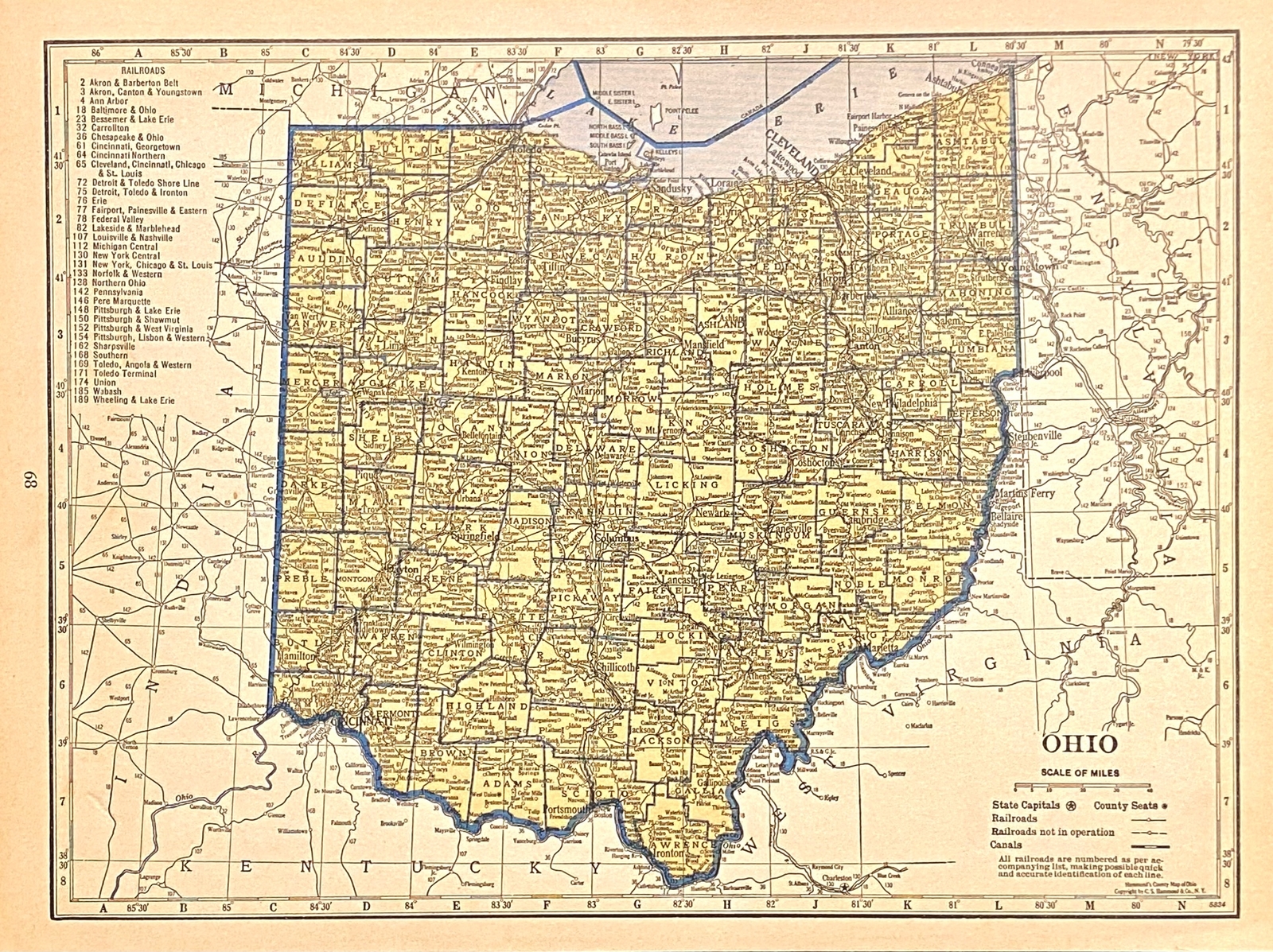 NORTH DAKOTA & OHIO c 1935 County & Railroad Maps. Hammond & Co. 9×12″ VG-F