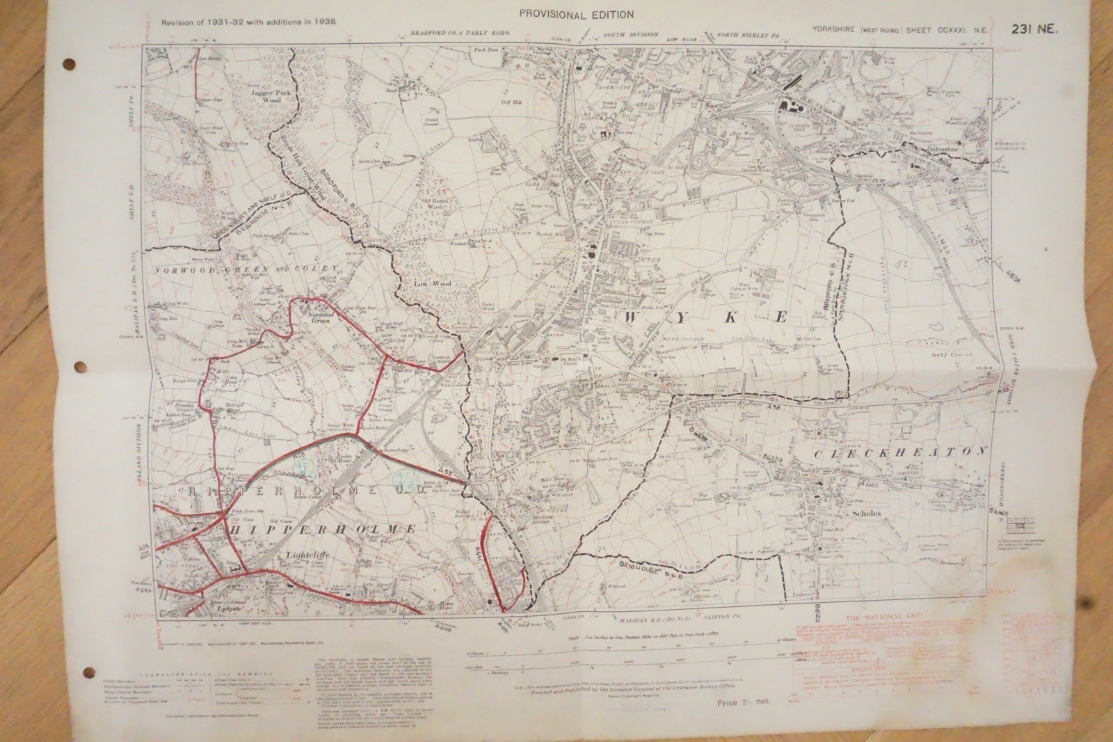 1938 Hipperholme Cleckheaton Yorkshire LNER LMS Railway OS Linen Map Ref 50 *