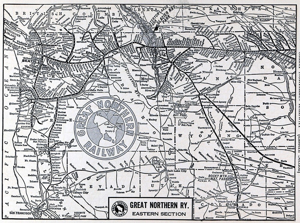 1941 LaSalle Railroad Map Great Northern Railway Seattle Glacier Yellowstone NP
