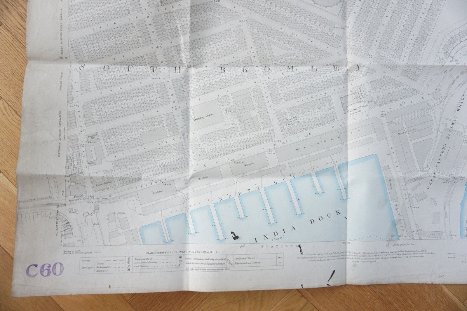 1894 South Bromley Kent India Dock GER Railway OS Railway Map *