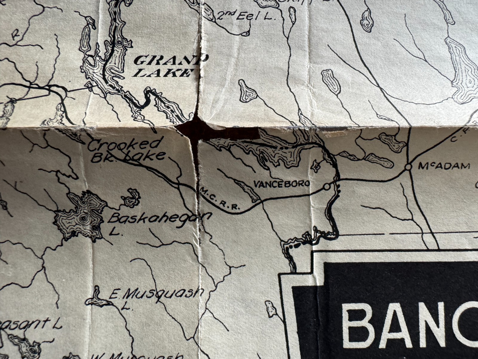 Vintage ca 1930s 17×27 Bangor and Aroostock RR Railroad Route Map Northern Maine