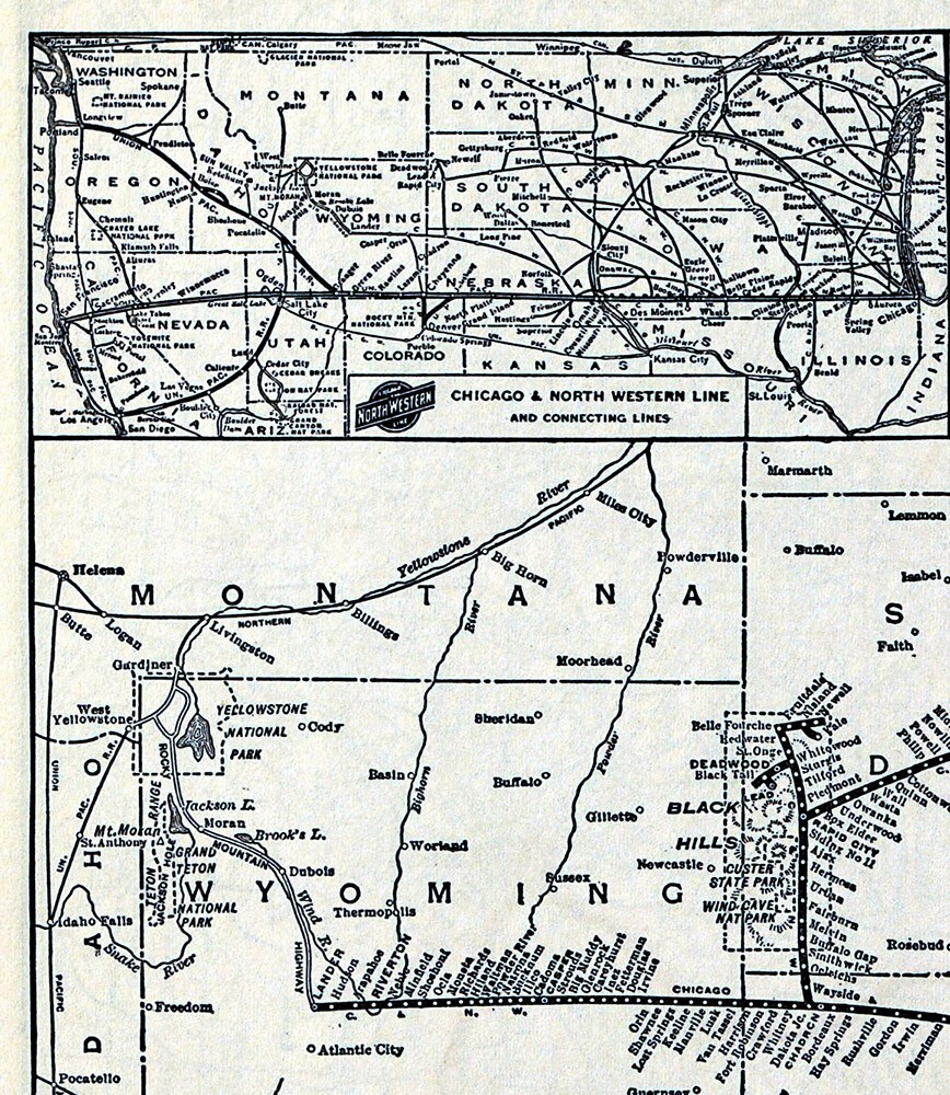 1940 Poole Bros Map North Western Railroad Chicago Line Omaha Duluth Rapid City