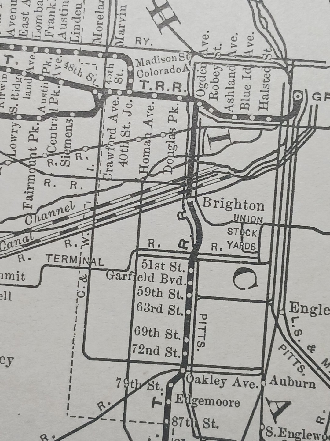 ~1898 Train Route Map CHICAGO TERMINAL TRANSFER RAILROAD Stations Depots Marked