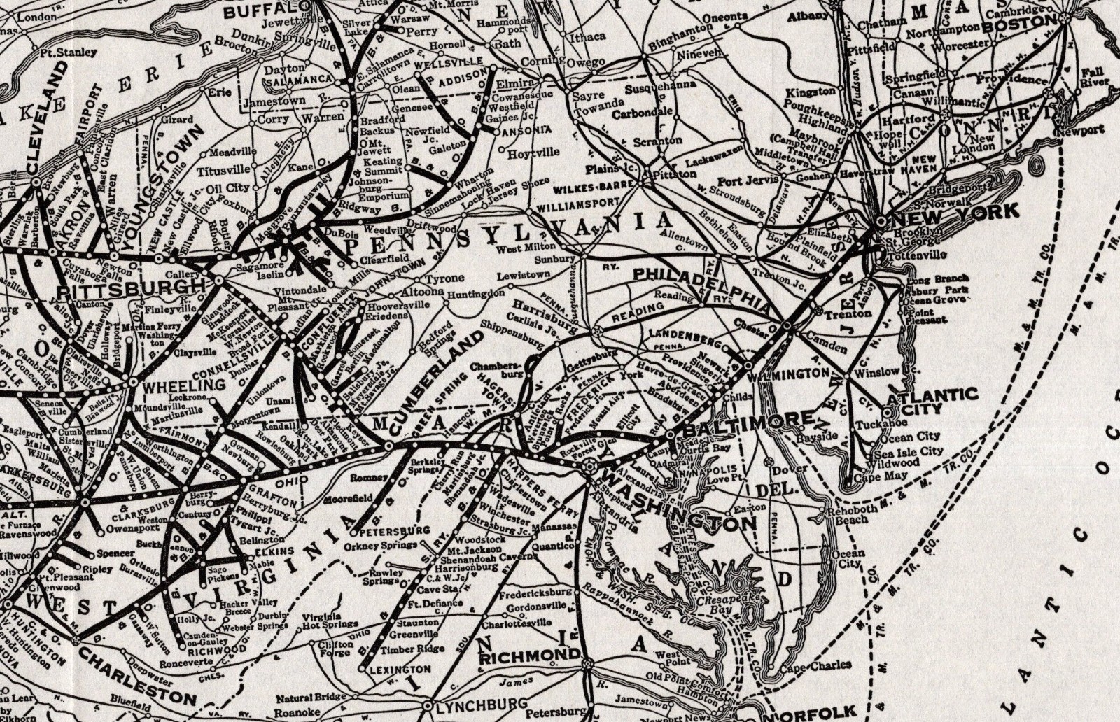 1939 Antique Baltimore & Ohio Railroad Map Vintage B & O Railway Map 2737