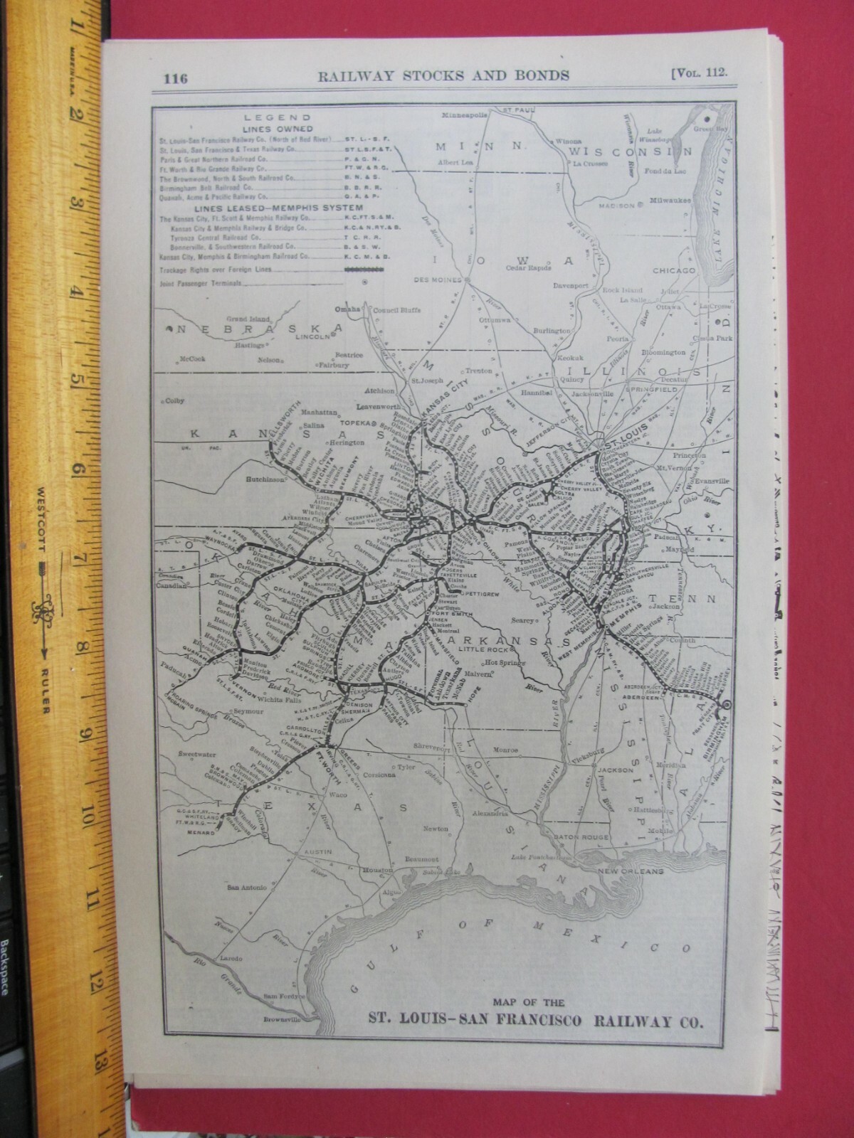 ST LOUIS SAN FRANCISCO RAILROAD ORIGINAL 1921 SYSTEM MAP SLSF RR ROUTE TX OK MO