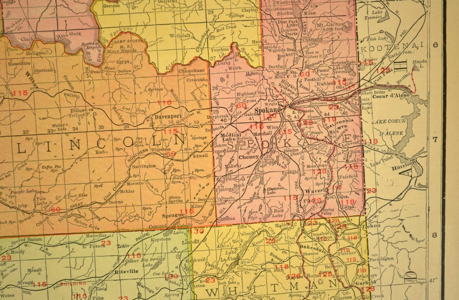 1911 Antique Washington Railroad Map ORIGINAL Atlas Northern Pacific RR DATED