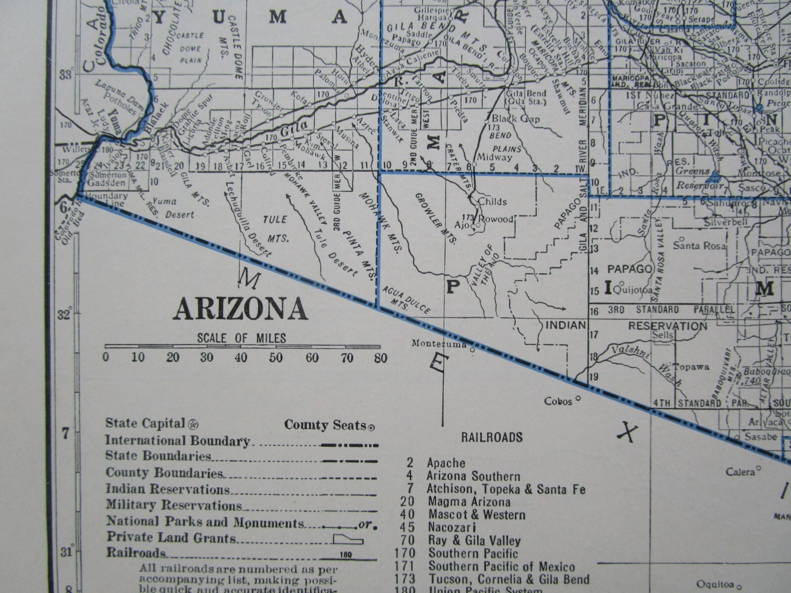 AZ AL GREAT DEPRESSION era 1931 ARIZONA RAILROAD Map NACOZARI RR or ALABAMA