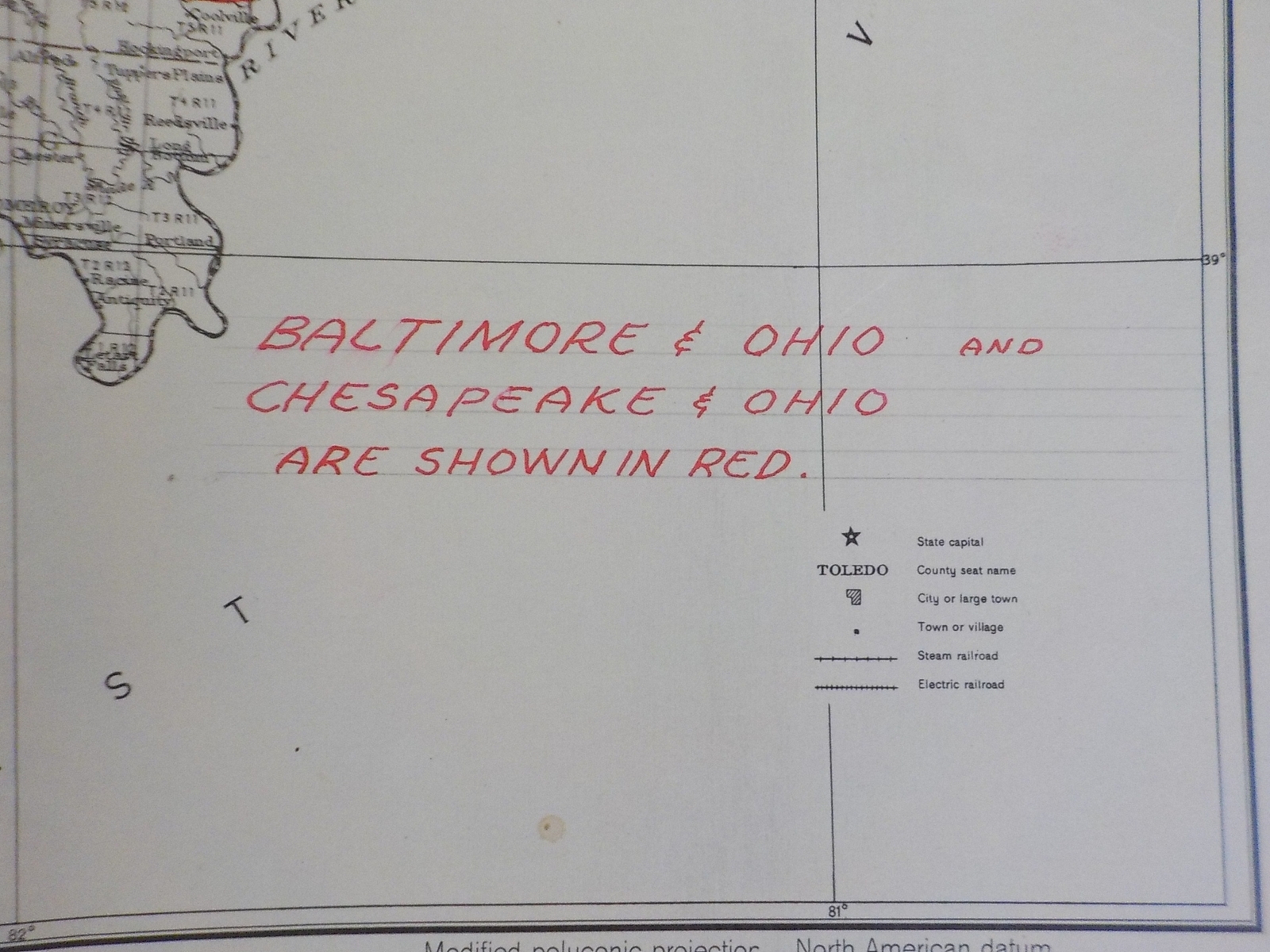 Map Baltimore & Ohio and Chesapeake & Ohio i1916 edition Reprinted 1944 Folded
