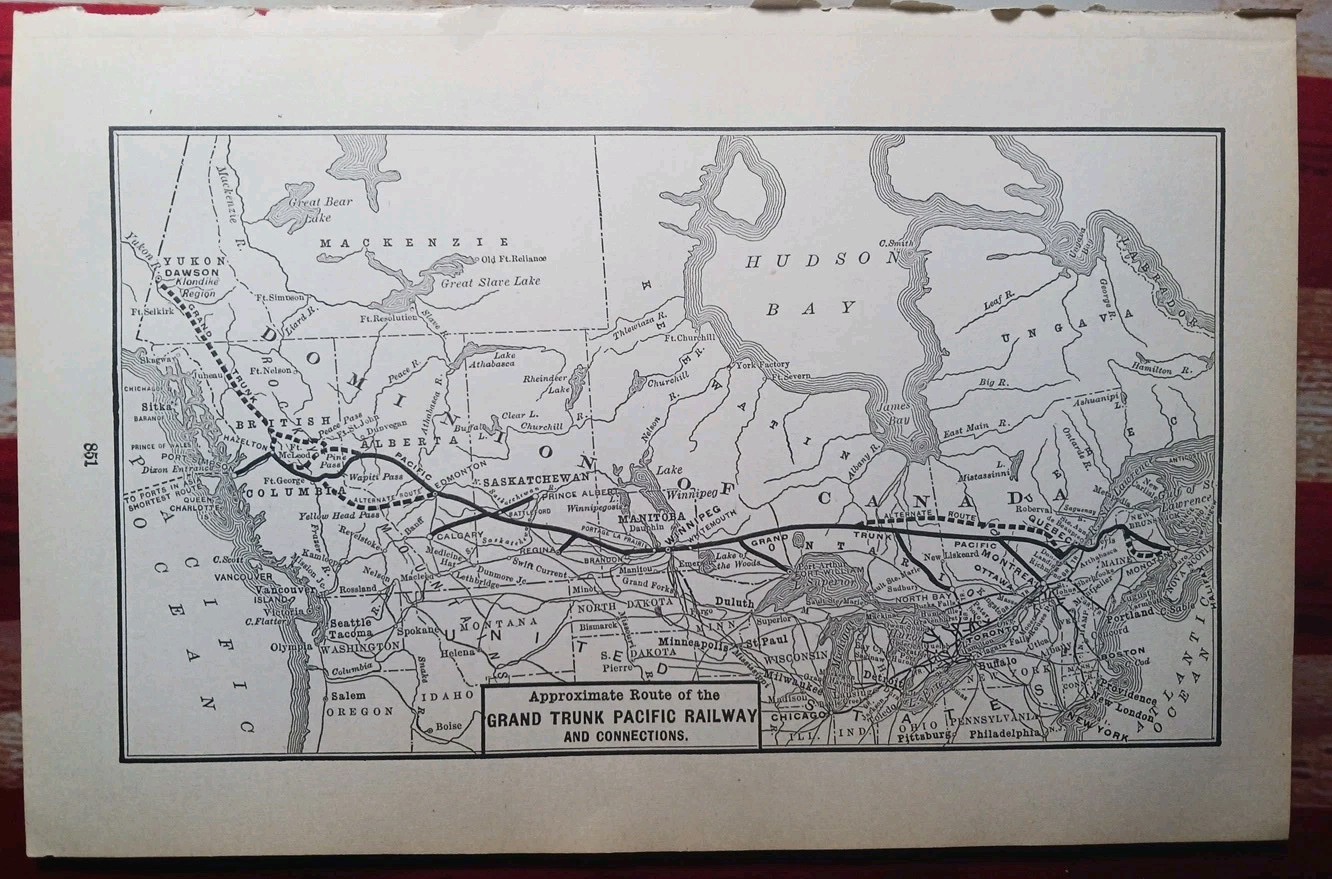 ~1906 Train Route Map GRAND TRUNK PACIFIC RAILWAY Canada Railroad & Connections