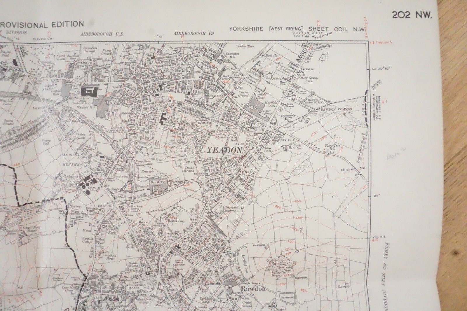 1938 Yeadon Rawdon Pudsey Yorkshire LMS Railway OS Linen Map Ref 34 *